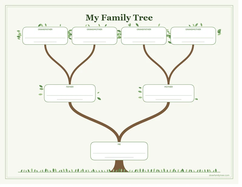 Kids' family tree worksheet template preview